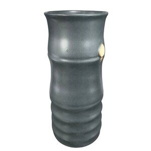 Vintage Hand Made Pottery Vase Vessel Black Glazed With Texture Knobs Signed CCI